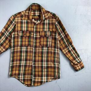 VTG Big Mac JC Penneys Thick 100% Cotton Flannel Work Shirt M 70s Plaid Thrashed